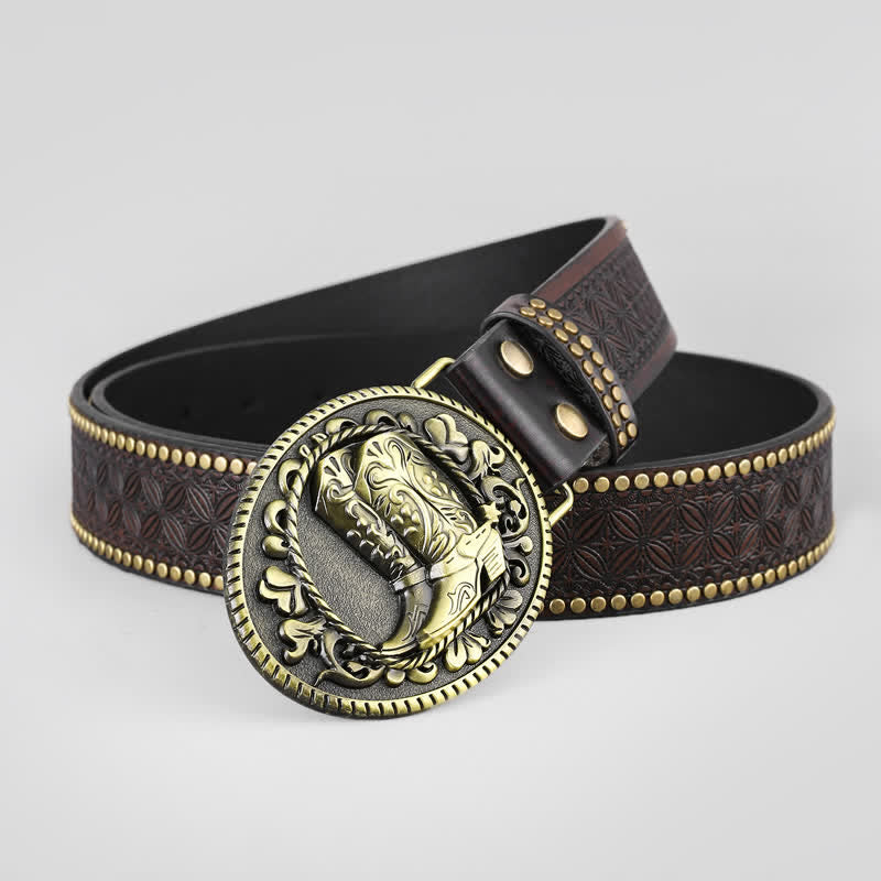 Men's Bronze Boots Oval Buckle Leather Belt - Boots - 42 - image 0