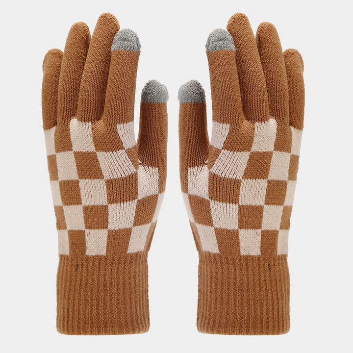 3Pcs Unisex Checkerboard Plaid Hat Scarf Gloves Set - image 3