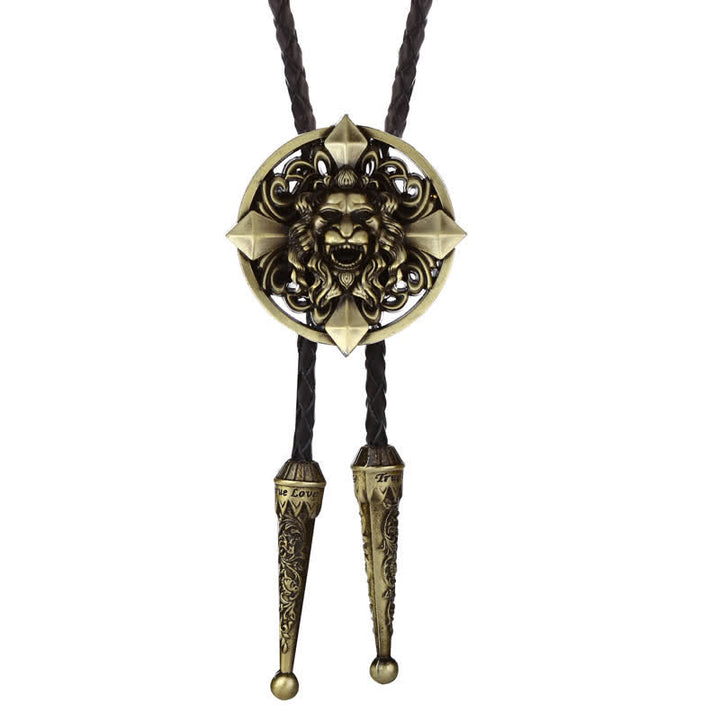 Novelty Animal Shape Howling Lion Bolo Tie - Antique Gold - image 0