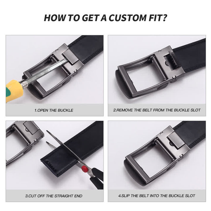 Men's Classy Sliding Buckle Ratchet Leather Belt - image 5