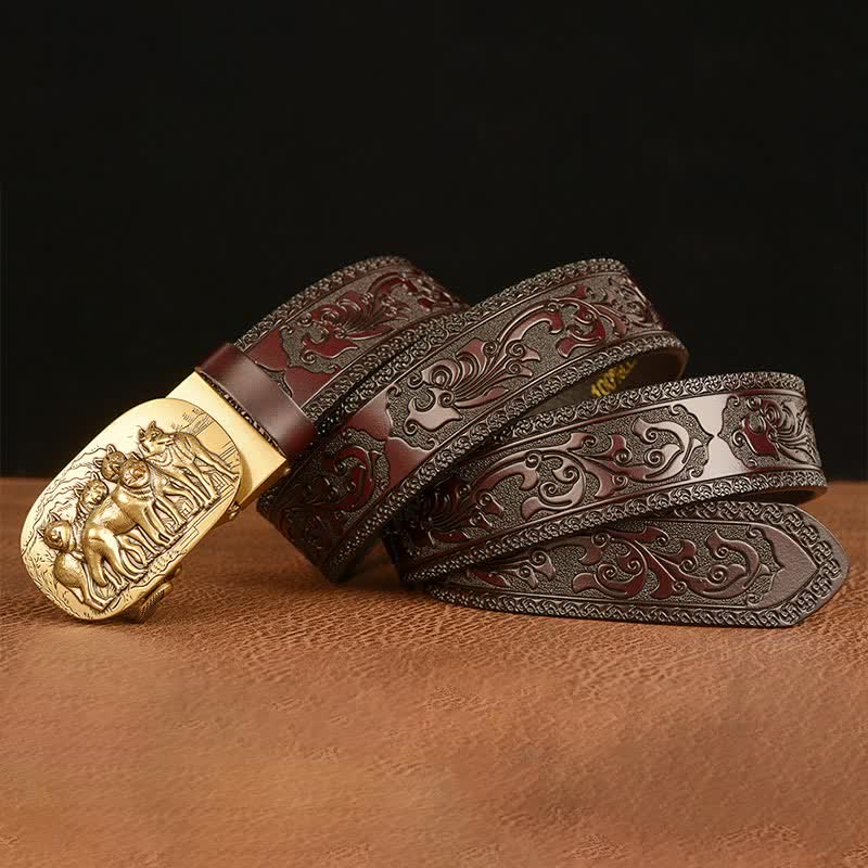 Men's Retro Pack Of Wolves Leather Belt - image 2