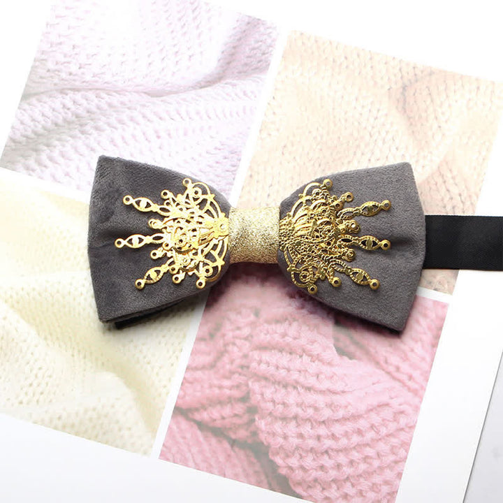 Men's Bling Mosaic Sunburst Velvet Bow Tie - Gray & Gold - image 8