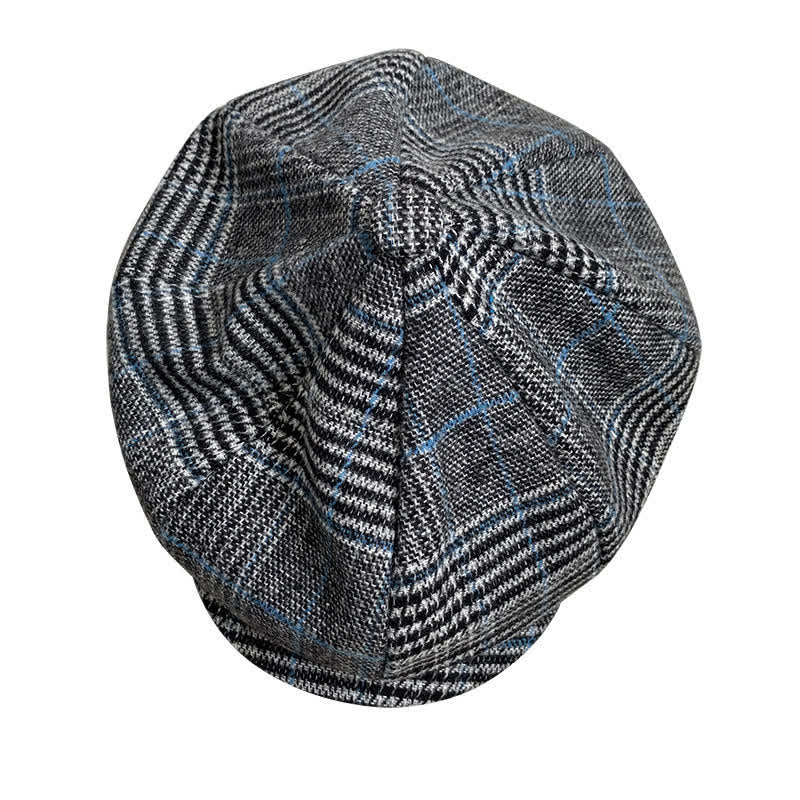 Newsboy Gray & Blue Plaid Octagon Beret Cap - image 6