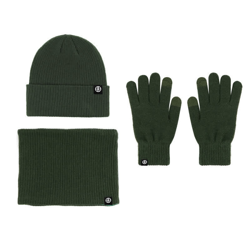 3Pcs Unisex Solid Color Soft Hat Scarf Gloves Set - Army Green - Adjustable (Approx. 21 1/4"-23 1/4") - image 14