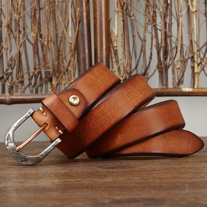 Men's Classic Vintage Carved Buckle Leather Belt - image 10