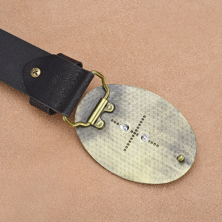 Men's Bull Head Rivet Embossed Leather Belt - image 4
