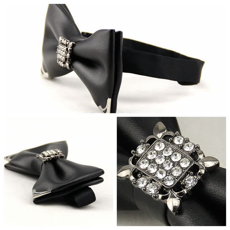 Men's Crystal Rhinestone Leather Bow Tie - image 1