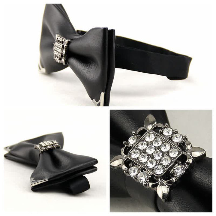 Men's Crystal Rhinestone Leather Bow Tie - image 1