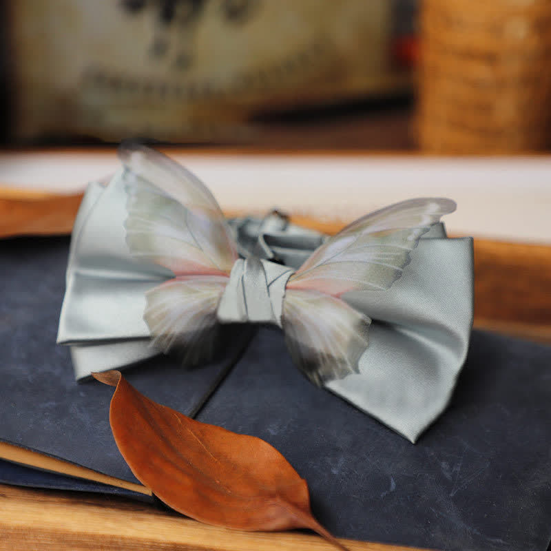 Men's Vintage Organza Butterfly Bow Tie Pocket Square Set - Silver - Bow Tie - image 7