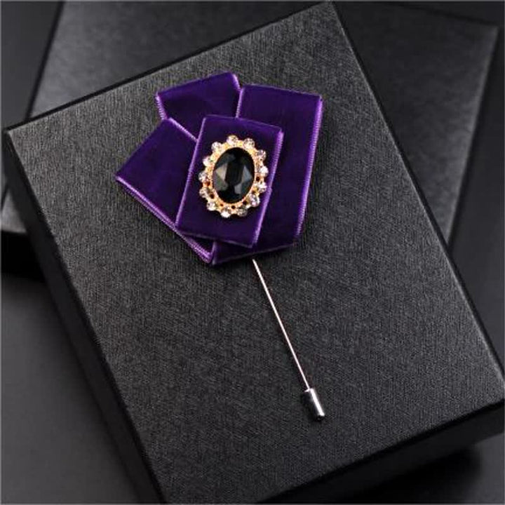 2Pcs Royal Rhinestone Brooch Velvet Bow Tie Set - image 3
