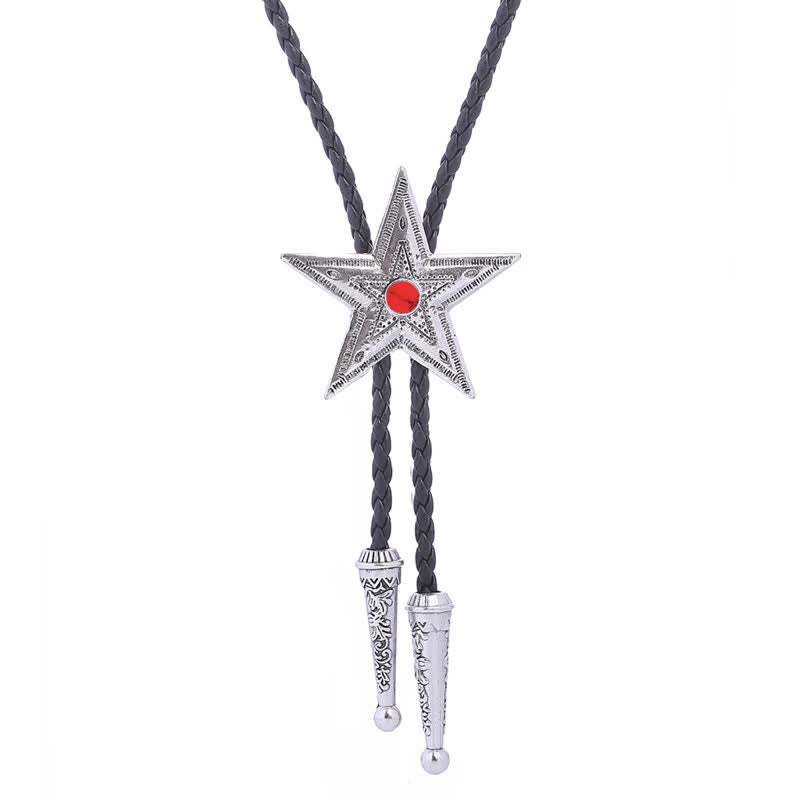 Vintage Natural Stone Star Pendant Necklace Bolo Tie - Red - Antique Silver - image 18