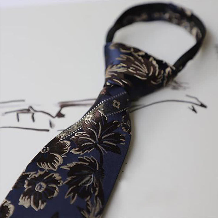 Men's Gorgeous Embroidery Flower Zipper Necktie - image 3