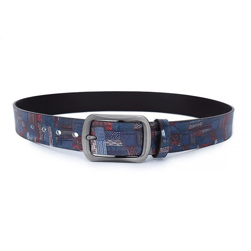 Navy Blue Splicing Graffiti Pattern Genuine Leather Belt - image 3