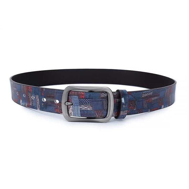 Navy Blue Splicing Graffiti Pattern Genuine Leather Belt - image 3