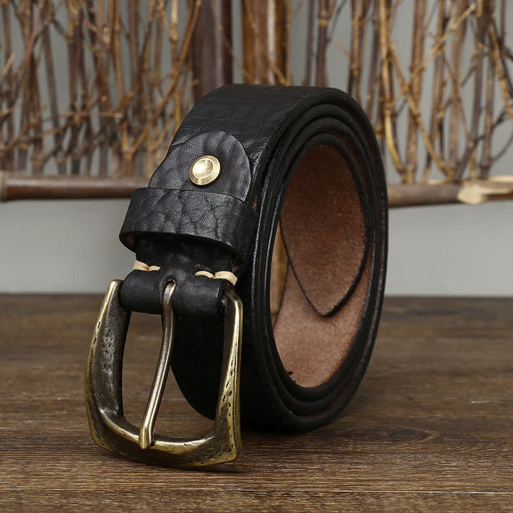 Men's Retro Yak Skin Pattern Leather Belt - Black - 46 - image 8