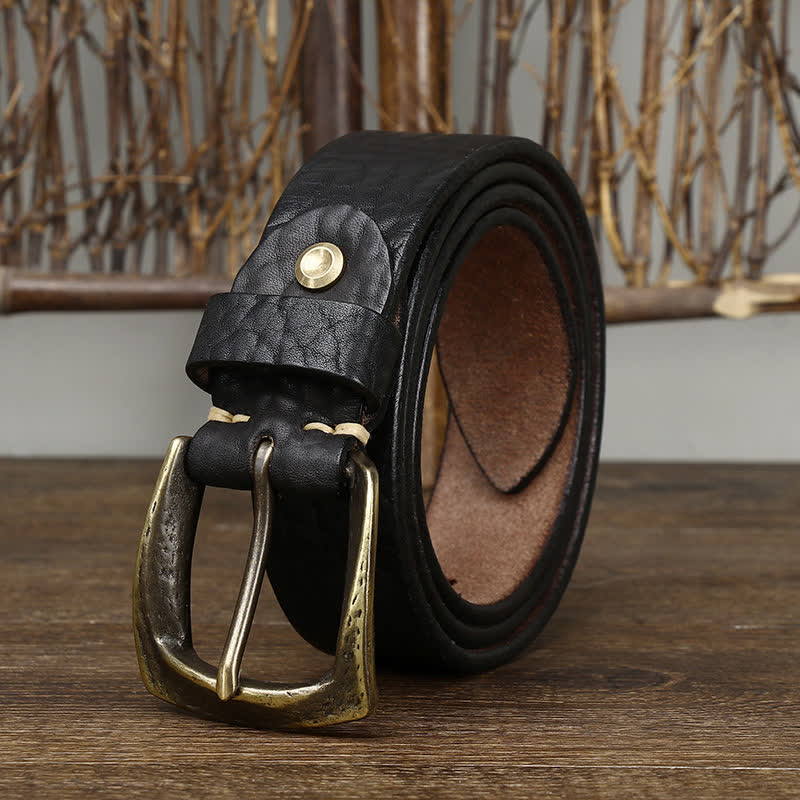 Men's Retro Yak Skin Pattern Leather Belt - Black - 46 - image 8