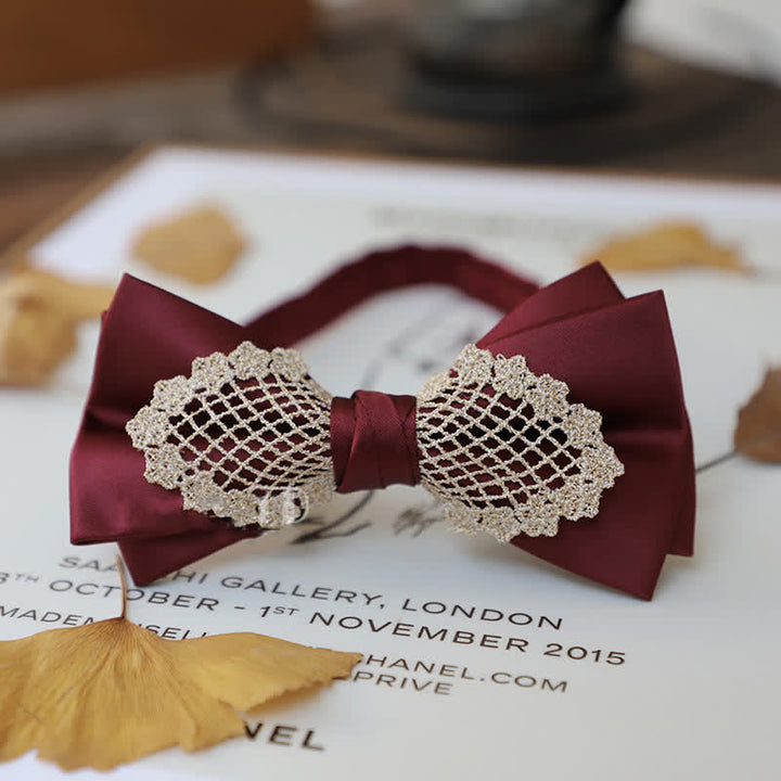 Men's Elegant Flower Lace Bow Tie - Burgundy - image 11