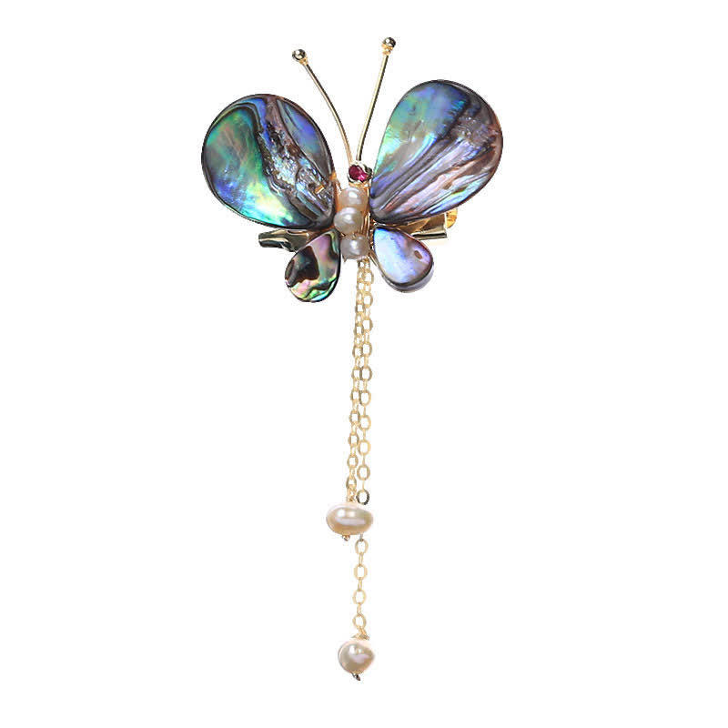 Women's Shell Butterfly Tassel Brooch - Butterfly - image 0