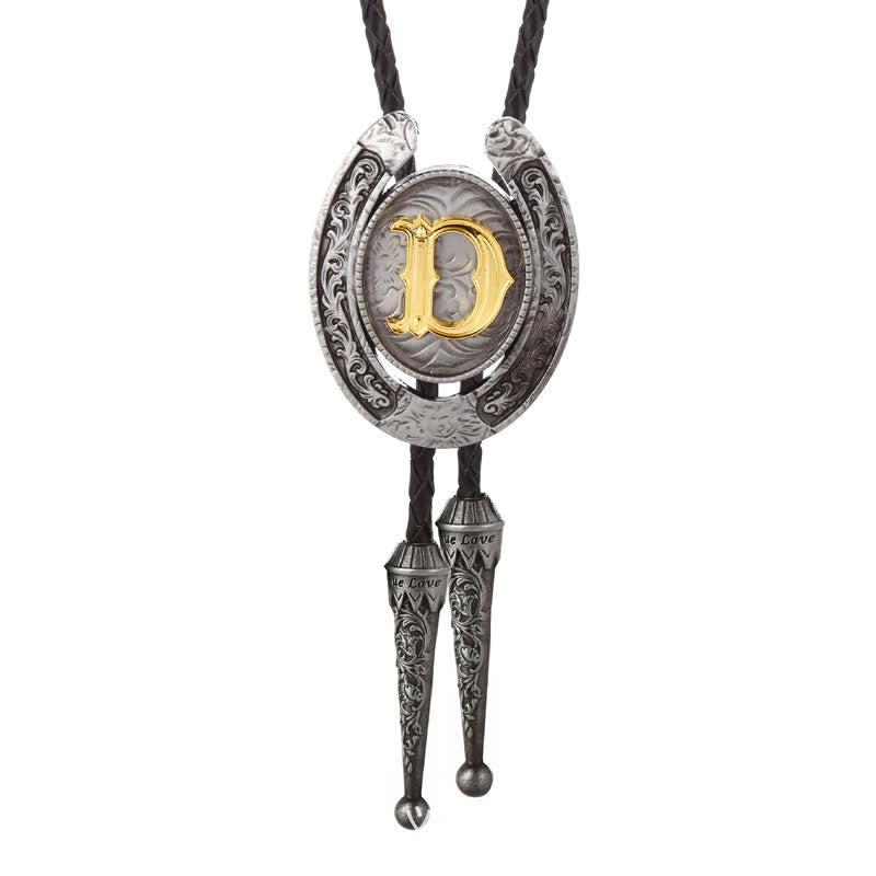 Modern Western Horseshoe Initial Letter A To Z Bolo Tie - Silver - D - image 34