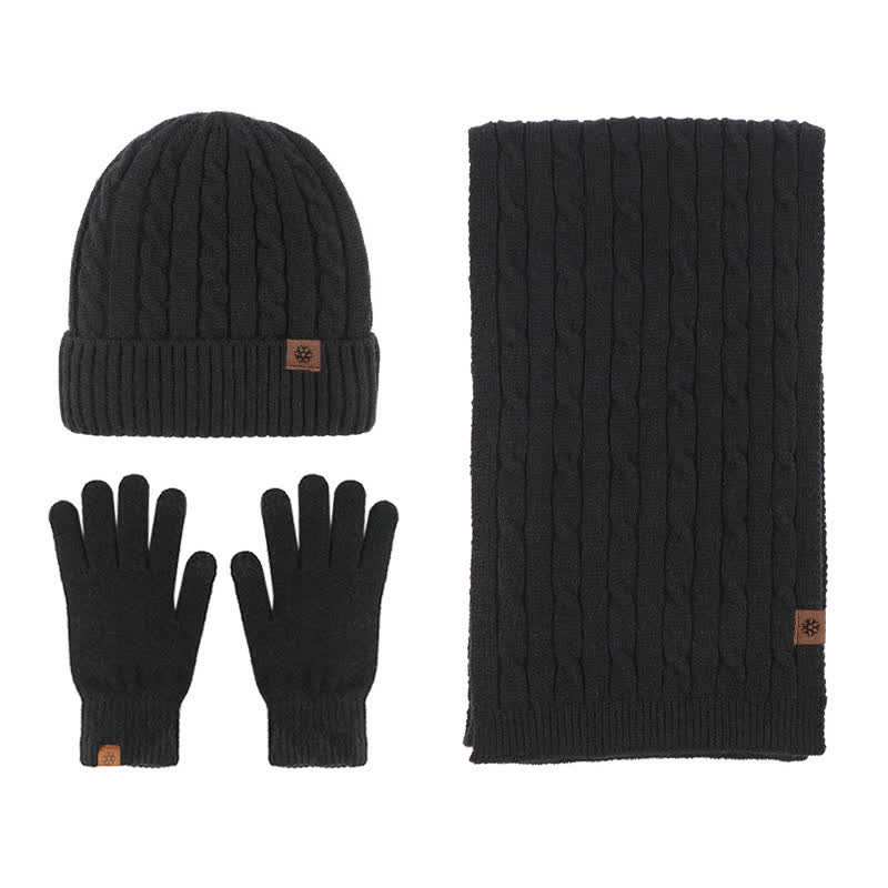 3Pcs Unisex Warm Hat Scarf Gloves Set - Black - Adjustable (21 1/4"-22 7/8") - image 15
