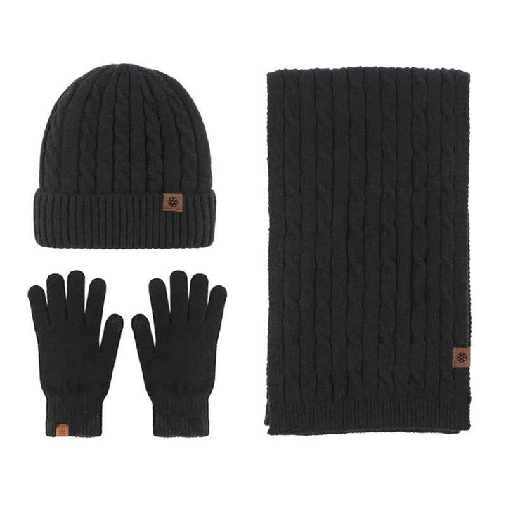 3Pcs Unisex Warm Hat Scarf Gloves Set - Black - Adjustable (21 1/4"-22 7/8") - image 15