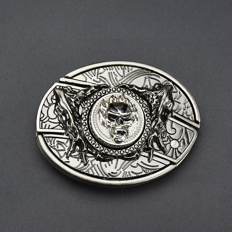 Men's Rotating Skull Leather Belt With Folding Knife - image 1