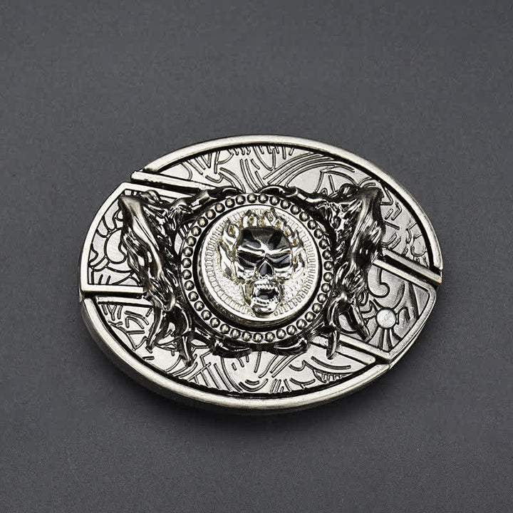 Men's Rotating Skull Leather Belt With Folding Knife - image 1