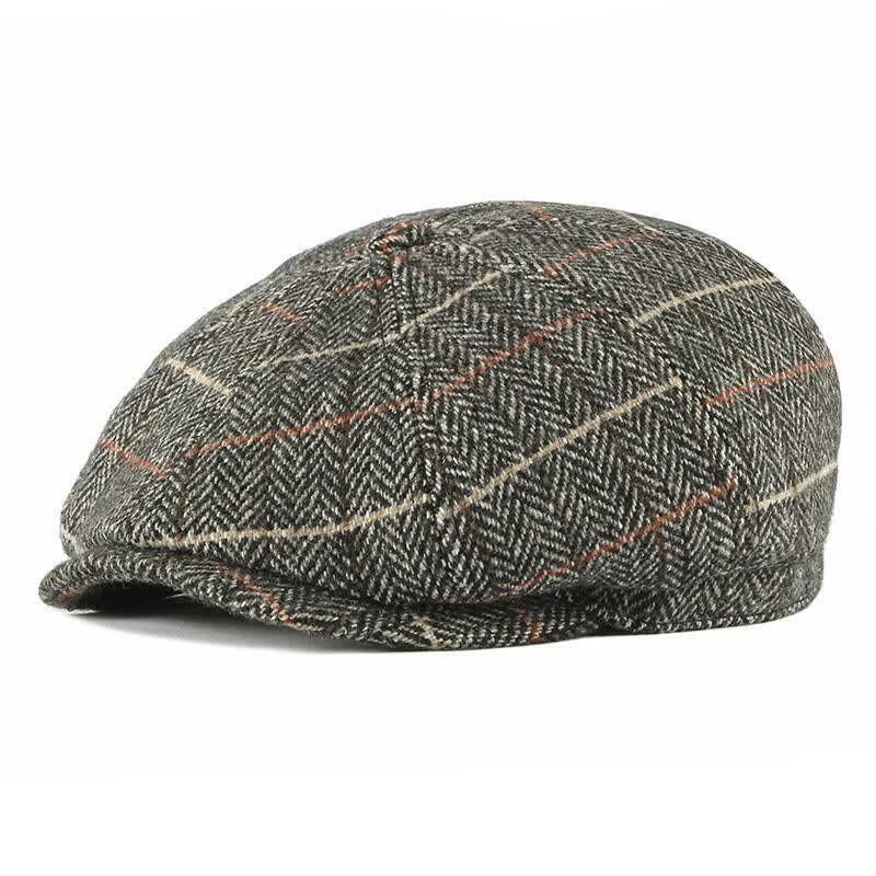 British Plaid Octagonal Cabbie Beret Cap - Gray - M (22"-22 7/8") - image 2