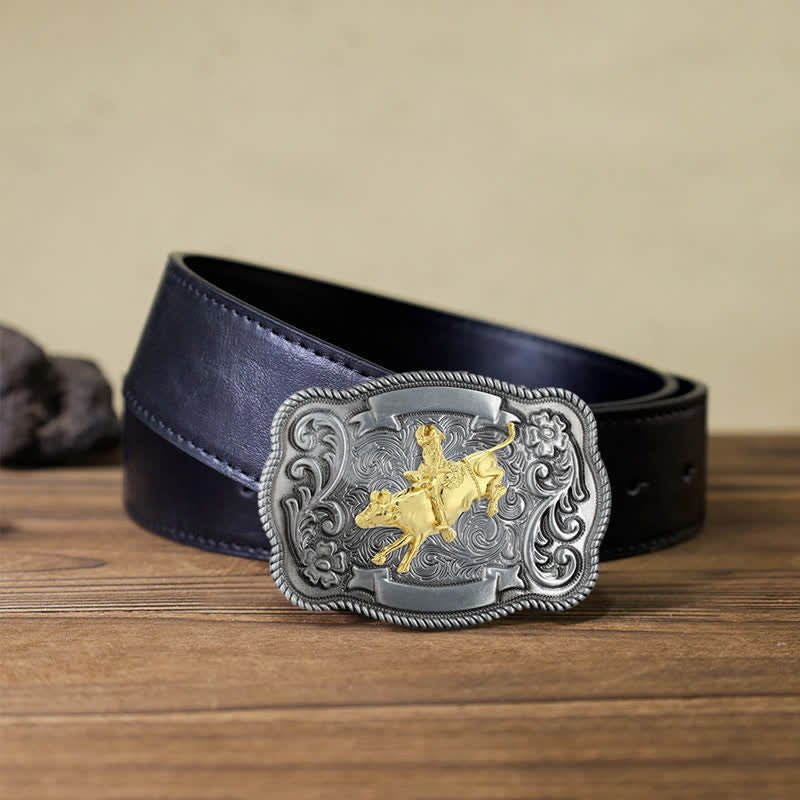 Men's DIY Gold Carving Animal Buckle Leather Belt - Rodeo - Black PU Belt (40) - image 21