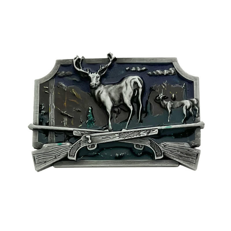 Men's DIY Deer Shotgun Hunter Buckle Leather Belt - Antique Silver - Without Belt - image 3