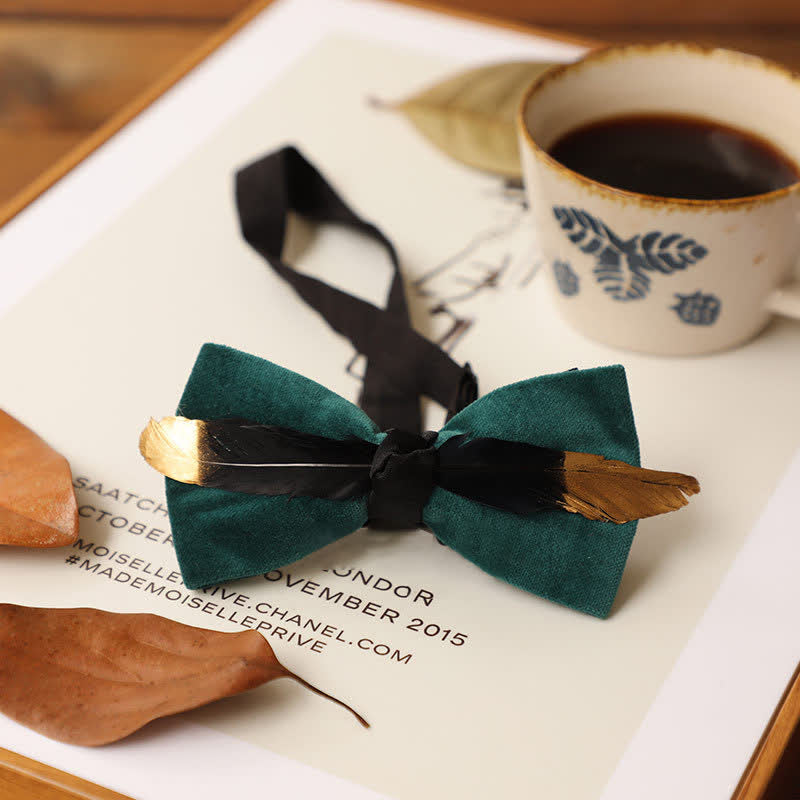 Men's Texture Velvet Feather Bow Tie - Teal - image 6