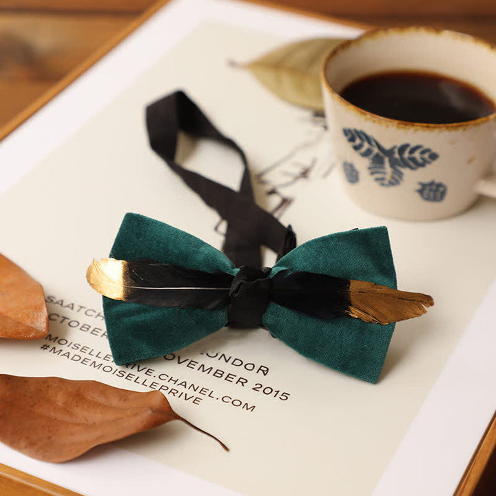Men's Texture Velvet Feather Bow Tie - Teal - image 6