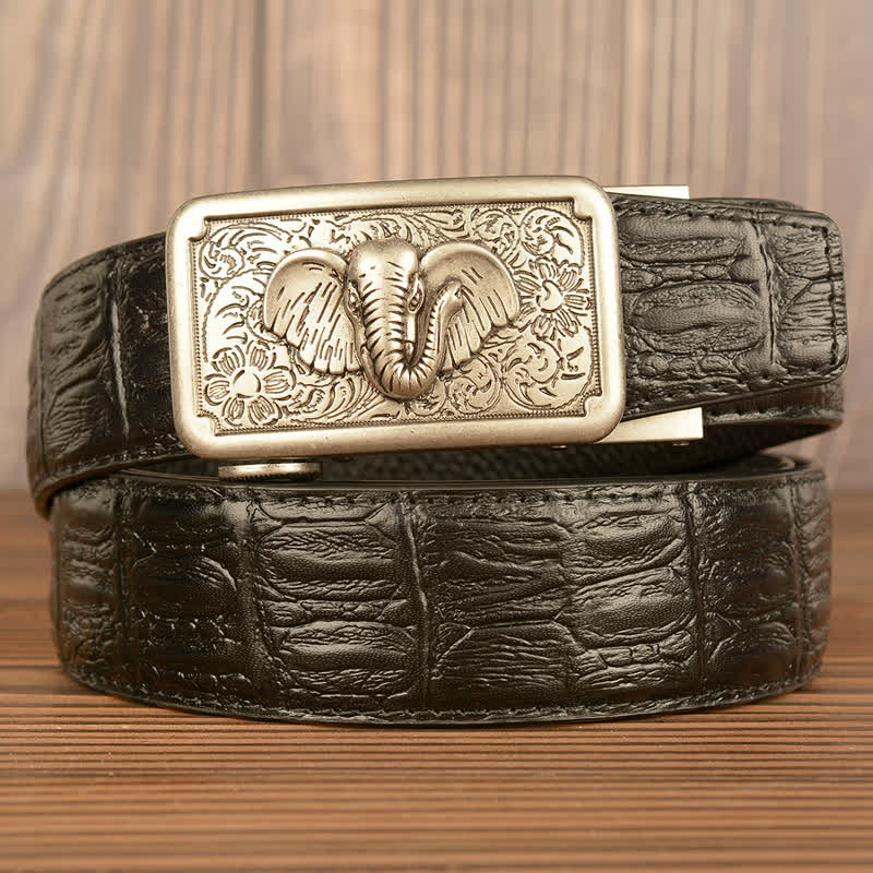 Men's Punk Elephant Alligator Pattern Leather Belt - Silver & Black - Alligator Skin - 44 - image 19