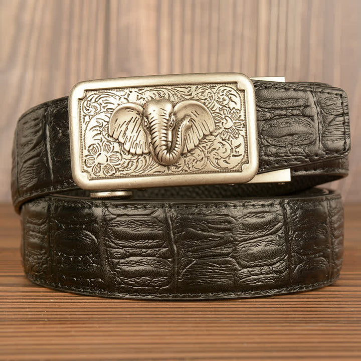 Men's Punk Elephant Alligator Pattern Leather Belt - Silver & Black - Alligator Skin - 44 - image 19