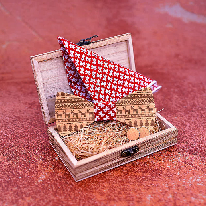 3Pcs Men's Christmas Theme Pattern Wooden Bow Tie Set - image 2
