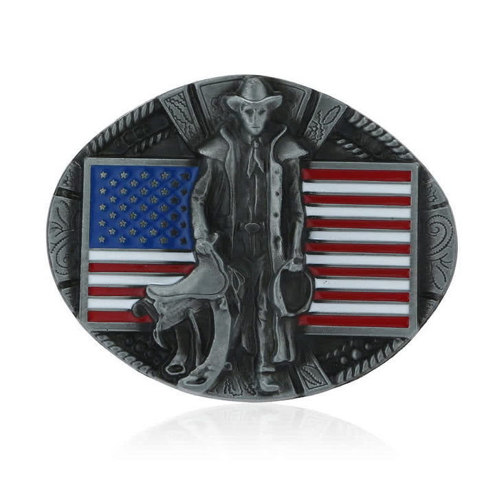 Men's DIY American Flag Cowboy Buckle Leather Belt - image 3