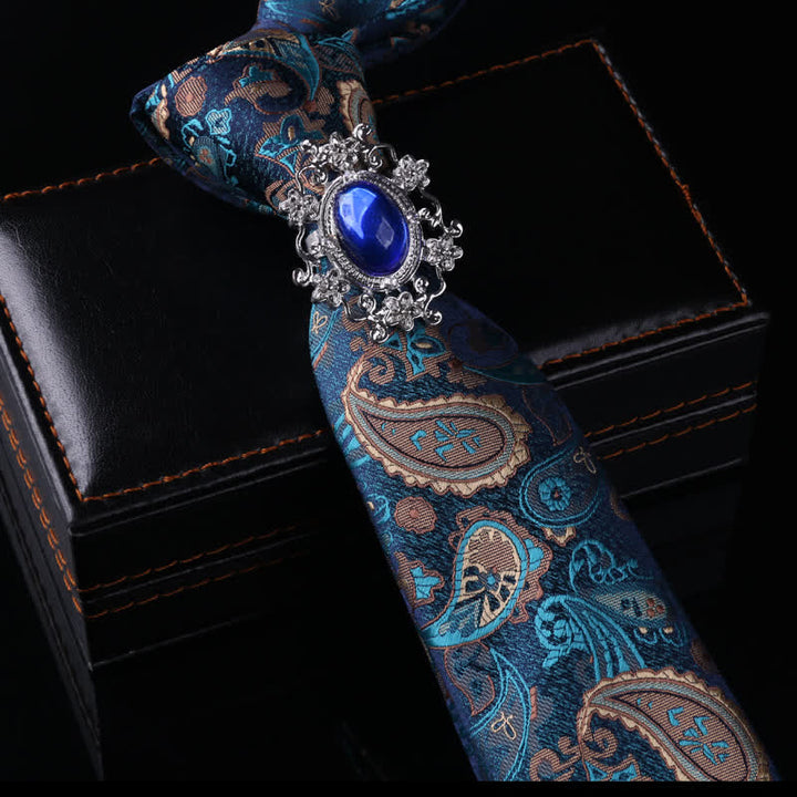 Men's Royal Throwback Pin Buckle Necktie - Sapphire & Teal Paisly - image 13