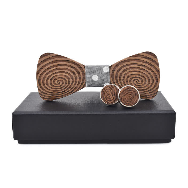 2Pcs Men's Hypnosis Swirl Printing Wooden Bow Tie Set - Gray - image 7