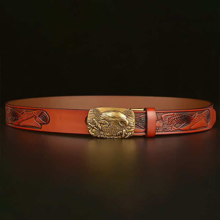 Men's Vintage Eagle Wings Automatic Buckle Leather Belt - image 3