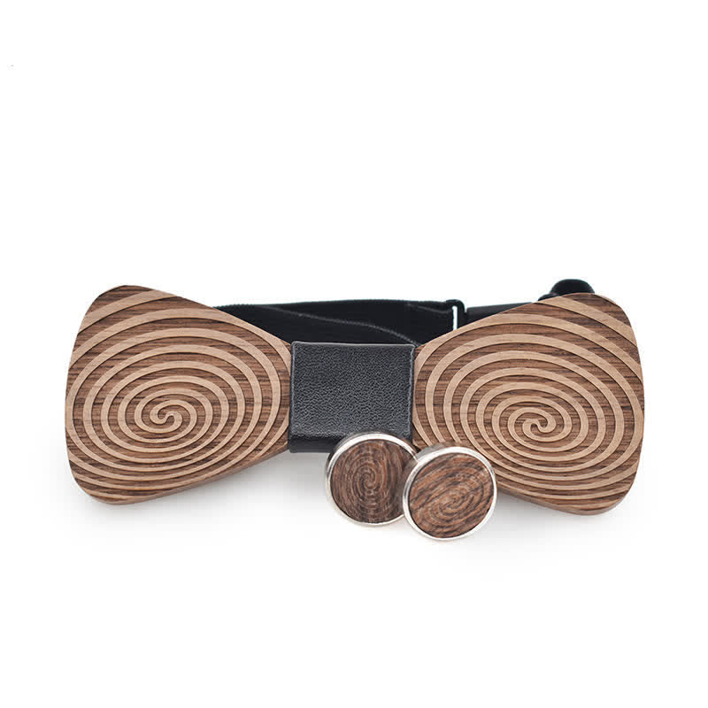2Pcs Men's Hypnosis Swirl Printing Wooden Bow Tie Set - image 3