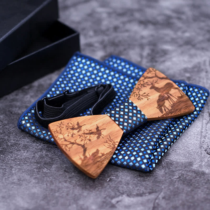 3Pcs Men's Fancy Christmas Elk Wooden Bow Tie Set - image 3