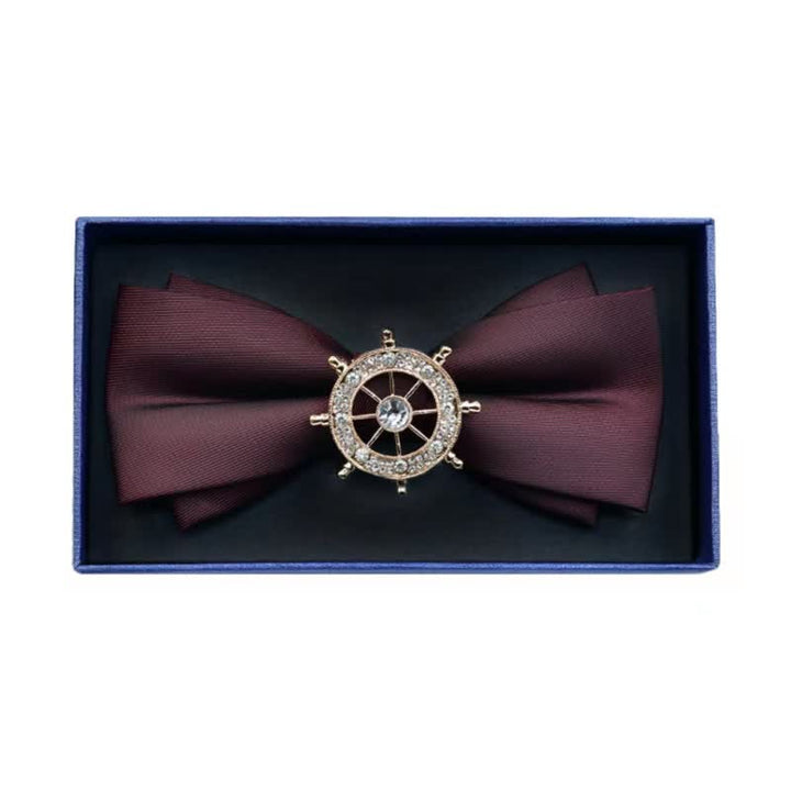 Men's Rhinestone Metal Matte Bow Tie - Helm - Burgundy - image 3