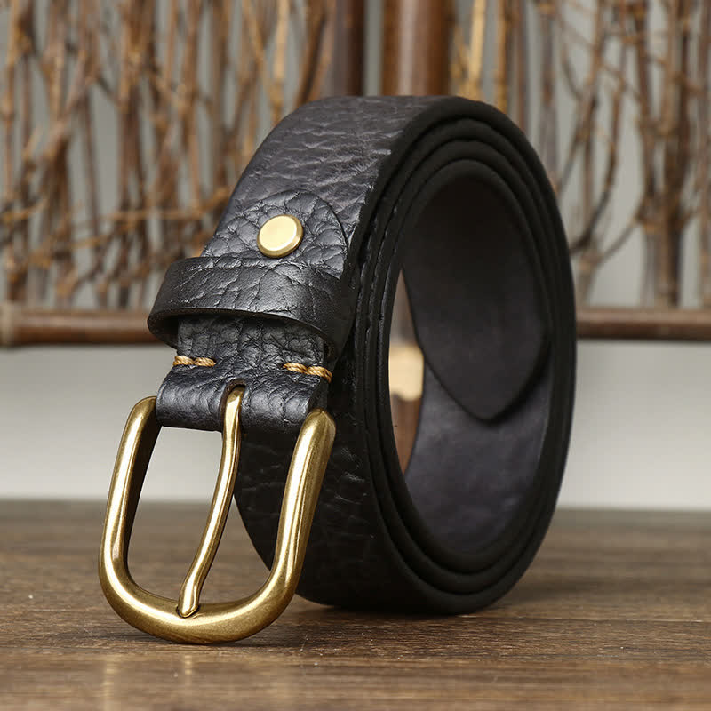 Men's Embossed Bison Skin Pattern Leather Belt - Black - 46 - image 0