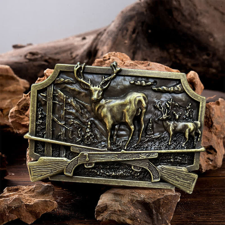 Men's DIY Deer Shotgun Hunter Buckle Leather Belt - Antique Bronze - Without Belt - image 0