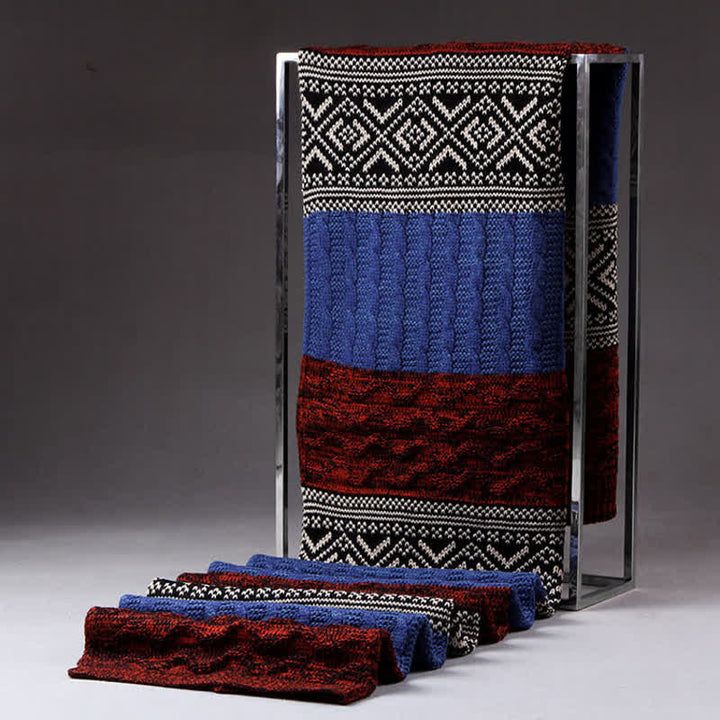 Men's Argyle Knitted Stitching Color Block Scarf - image 14