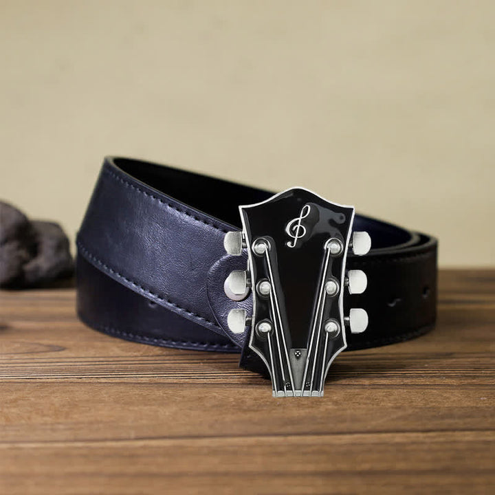 Men's DIY Musical Guitar Headstock Buckle Leather Belt - Black - Black PU Belt (40) - image 9