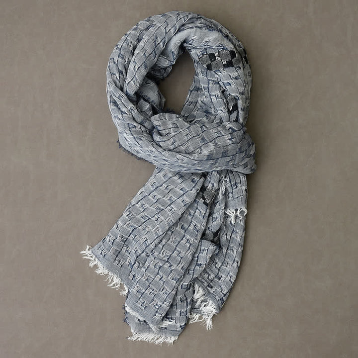 Men's Unique Crinkly Checkered Tassel Scarf - image 1