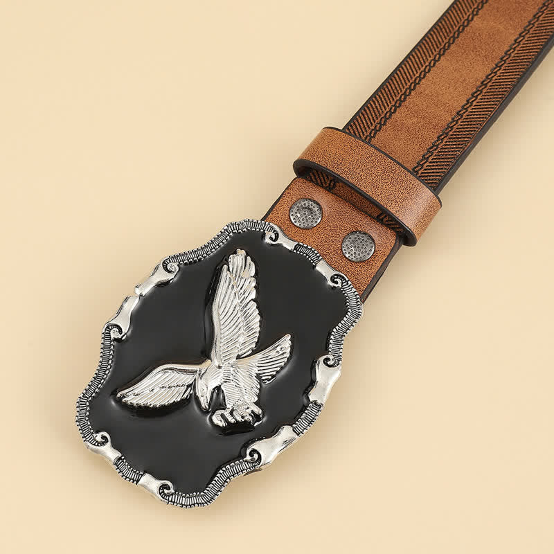 Men's Eye-Catching Silver Relief Eagle Black Buckle Leather Belt - image 1