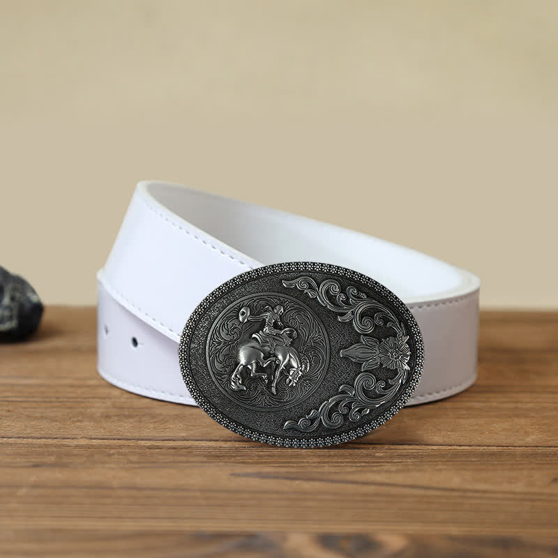 Men's DIY Off-Road Horse Riding Buckle Leather Belt - Horse Riding - White PU Belt (40) - image 4