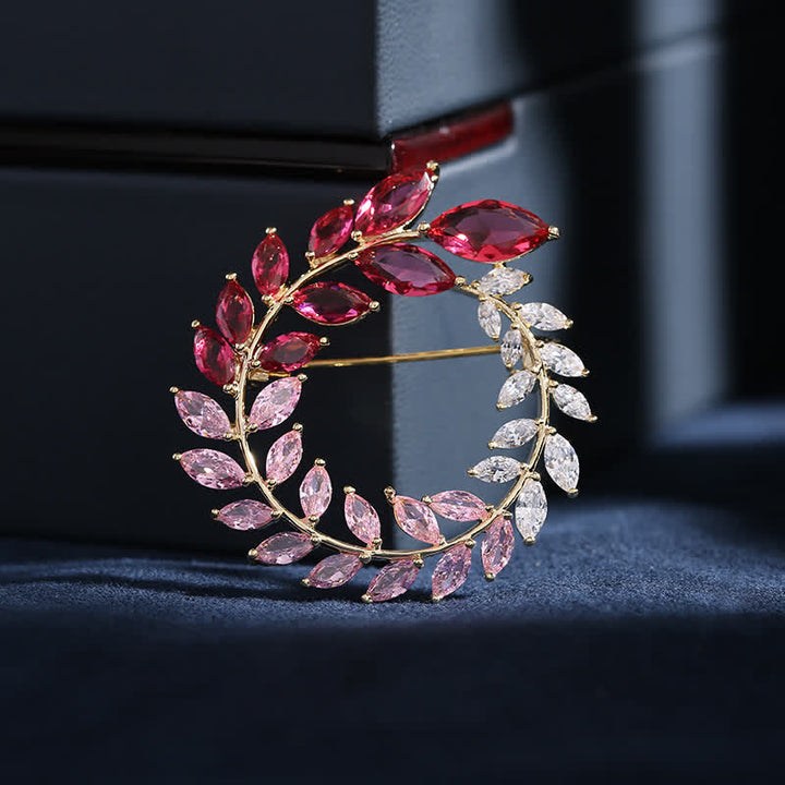 Women's Golden Wheat Leaves Zircon Brooch - Pink - image 4
